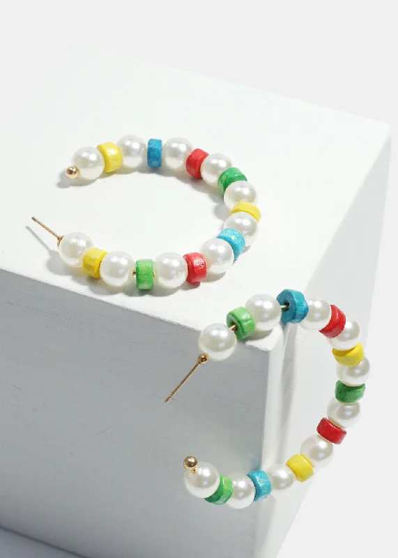 Soft cord rings-Soft threader earrings-Colorful Bead & Pearl Hoop Earrings