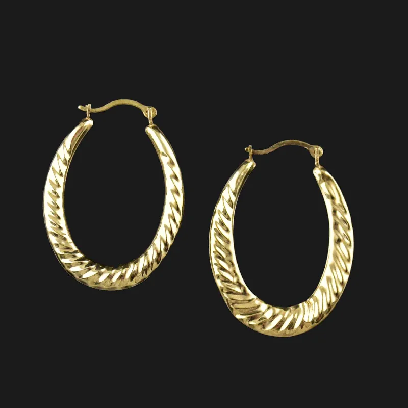 Soft cord rings-Heavy hoop earrings-Large Scalloped Braid 10K Gold Hoop Earrings