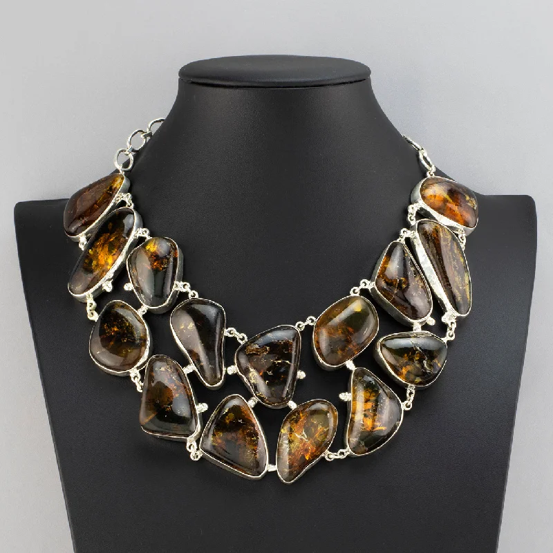 Heavy link necklaces-Chunky Amber Statement Necklace