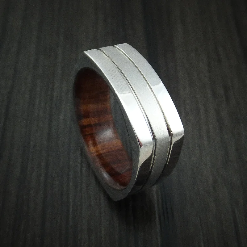 Cobalt Chrome Square Men's Ring with Koa Wood Sleeve Custom Made Band