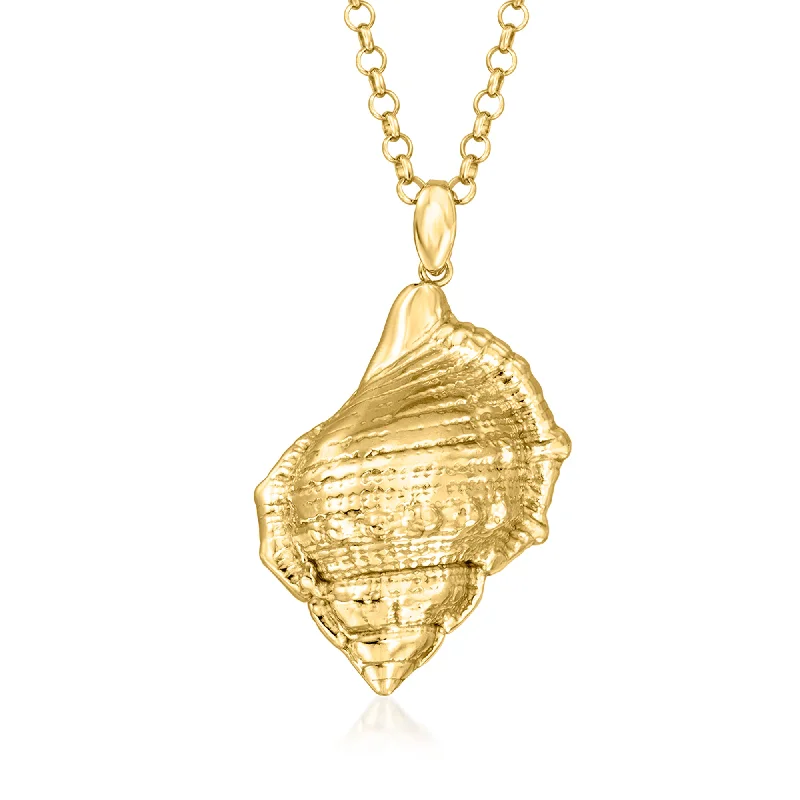 Retro style necklaces-Ross-Simons Italian 18kt Gold Over Sterling Conch Shell Pendant Necklace