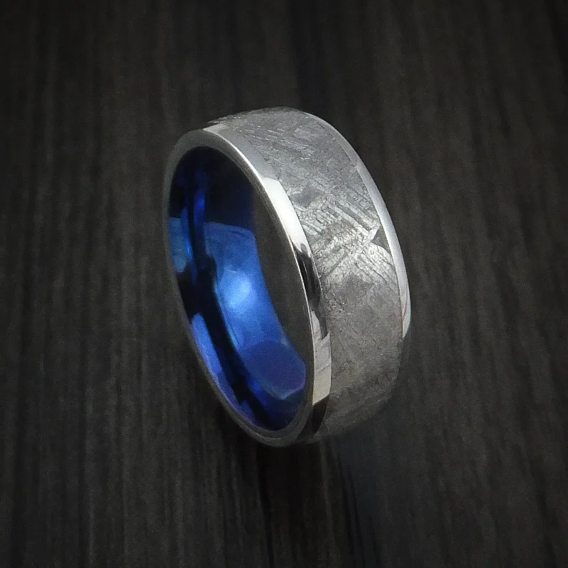 Cobalt Chrome Men's Ring with Gibeon Meteorite Inlay and Anodized Titanium Sleeve Custom Made