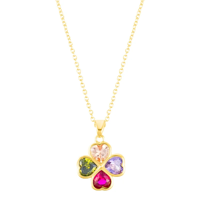 Bright druzy necklaces-14k Gold Plated Adjustable Multicolor Crystal Heart Clover Necklace