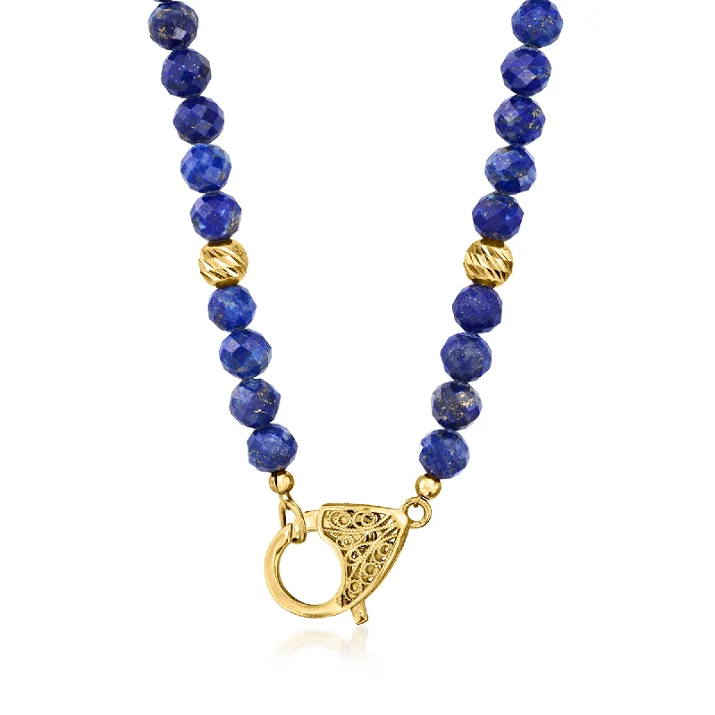 Yarn tassel necklaces-Ross-Simons 6mm Lapis Bead Necklace in 18kt Gold Over Sterling