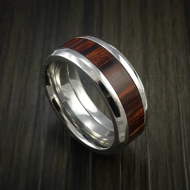 Cobalt Chrome Men's Ring with Wood Inlay Custom Made Wedding Band