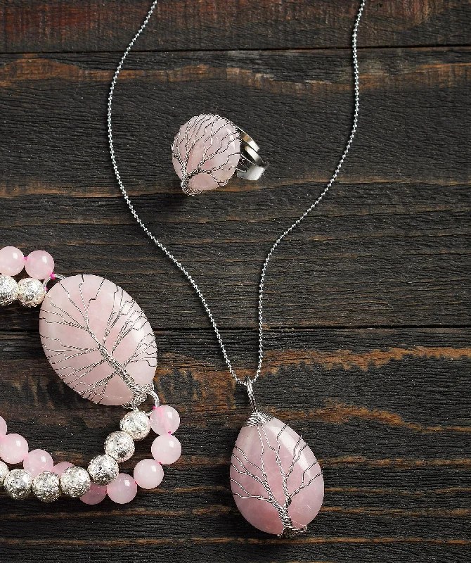 Retro style necklaces-Tree of Life—Rose Quartz