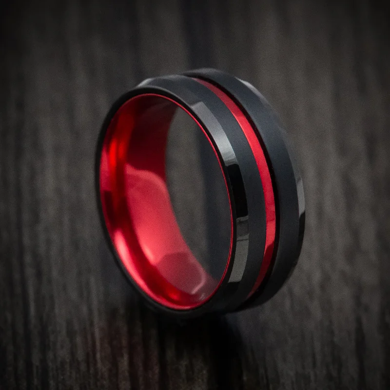 Tungsten and Anodized Sleeve and Inlay Custom Made Men's Ring