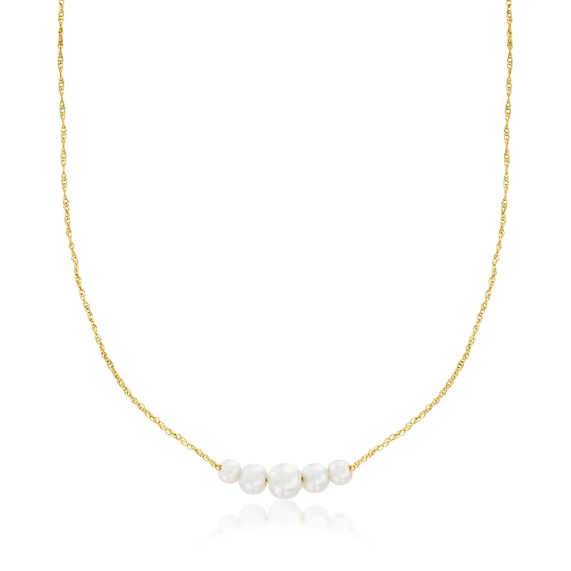 Soft cord necklaces-RS Pure by Ross-Simons 3-5.5mm Cultured Pearl Graduated Necklace in 14kt Yellow Gold