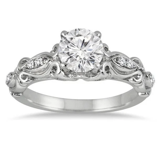 Antique Stunning Look Diamond Moissanite Wedding Ring 1.50 Carat Round Cut on 10k White Gold