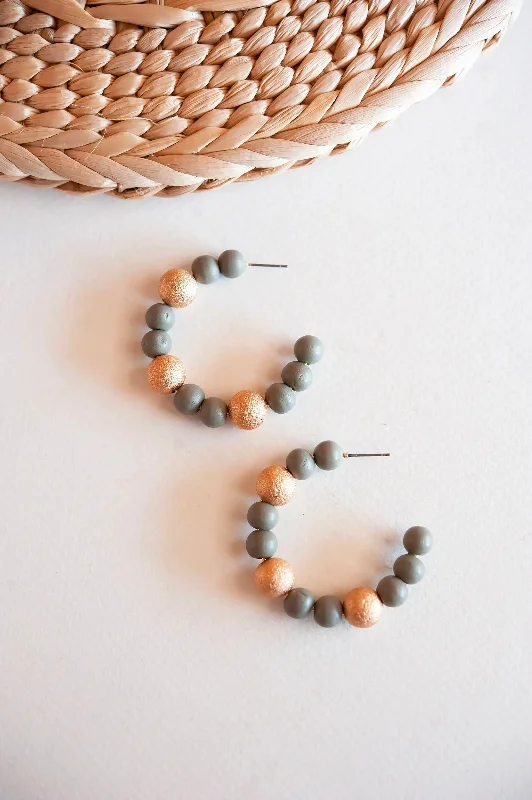 Bright druzy earrings-Soft cord earrings-Faye Gray Wood and Gold Bead Hoops