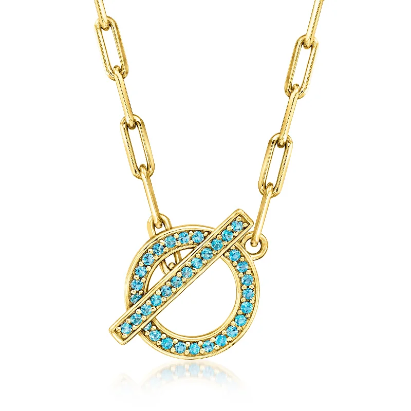 Bright druzy necklaces-Ross-Simons London Blue Topaz Toggle Necklace in 18kt Gold Over Sterling