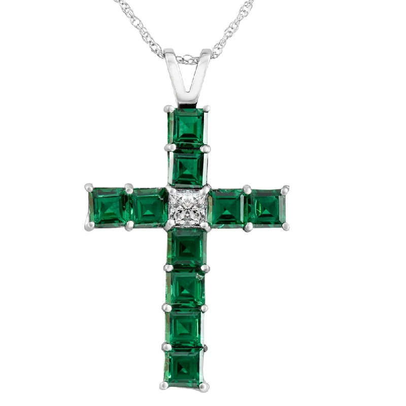 Round shape necklaces-6Ct TW Princess Cut Diamond & Emerald Cross Pendant Necklace Gold Lab Grown