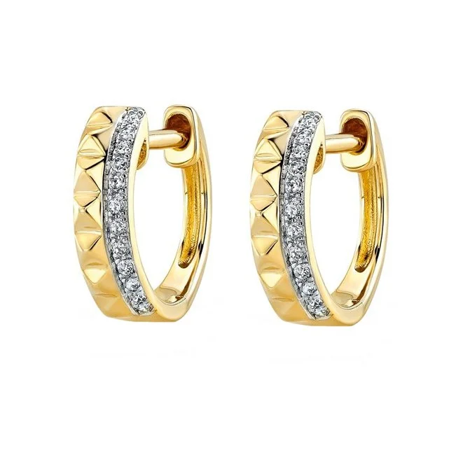 Braided motif rings-Layered tier earrings-14K GOLD DIAMOND SPIKED HUGGIES