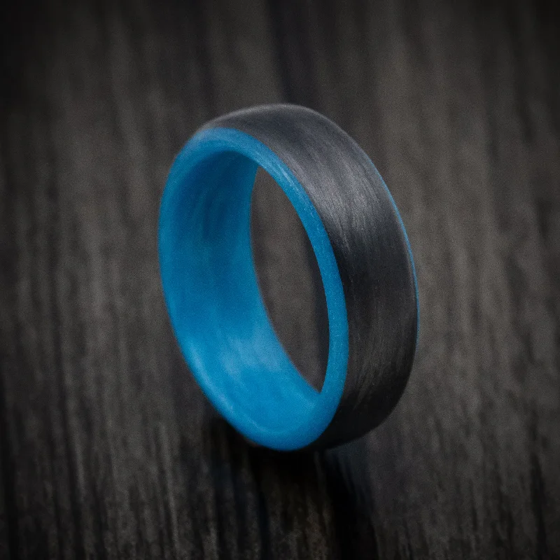 Carbon Fiber Men's Ring with Blue Glow Sleeve