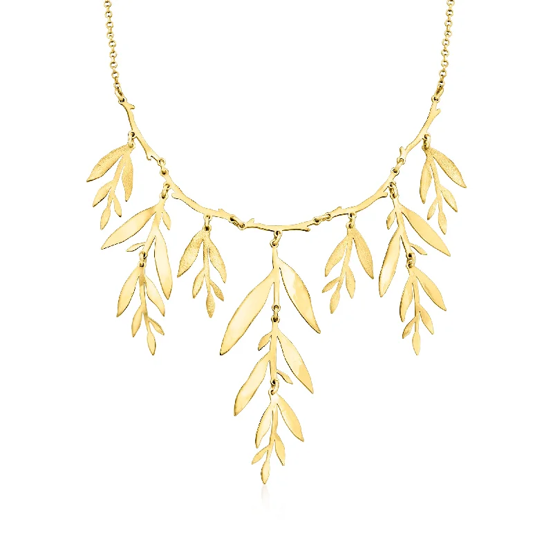 Patina bronze necklaces-Ross-Simons Italian 18kt Gold Over Sterling Leaf Branch Necklace