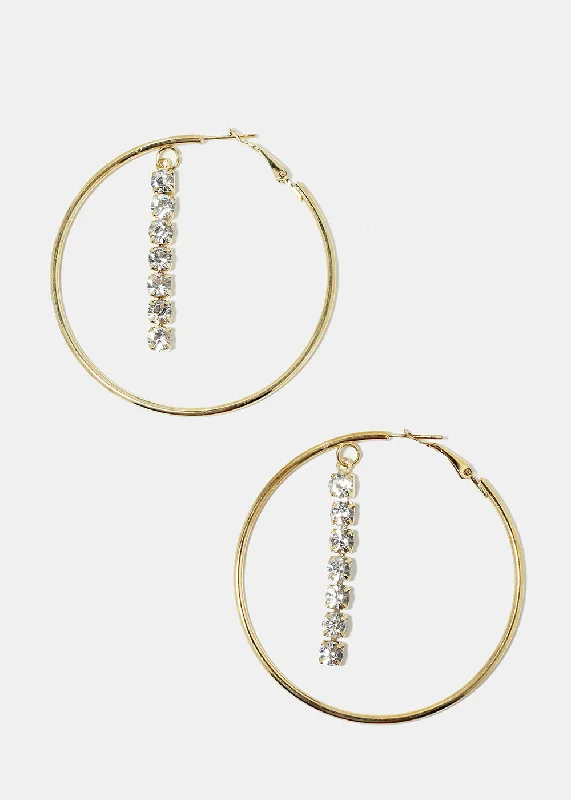 Thick cocktail rings-Overhand knot earrings-Rhinestone Dangle in Hoop Earrings