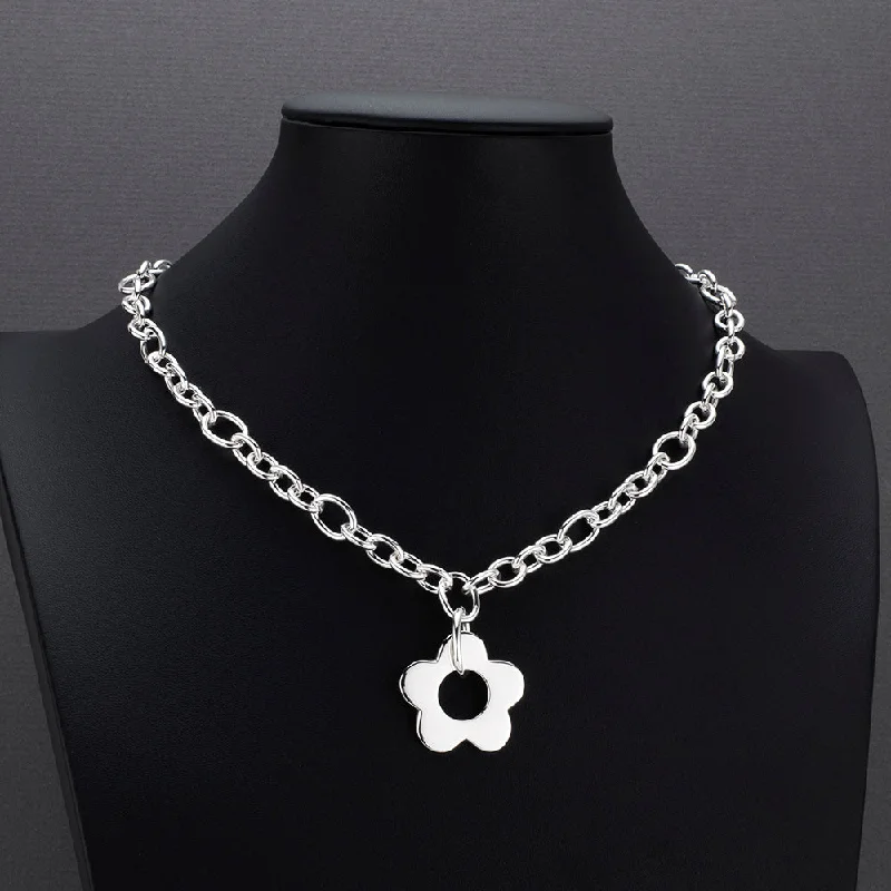 Net choker necklaces-Chunky Silver Daisy Flower Power Charm Necklace