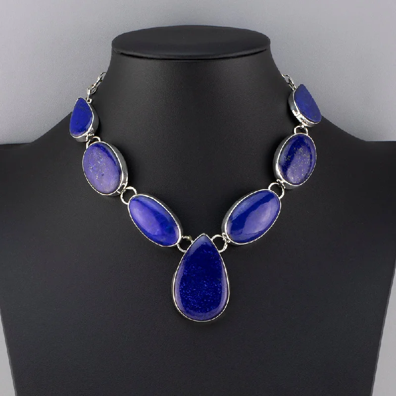 Tiered chain necklaces-Large Genuine Lapis Lazuli Statement Necklace