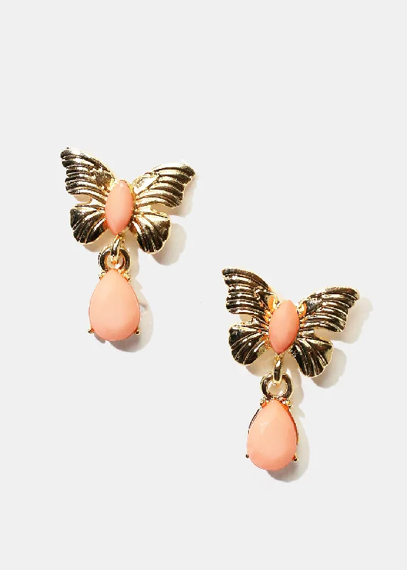 Polished bead earrings-Soft clay earrings-Butterfly & Enamel Dangle Earrings