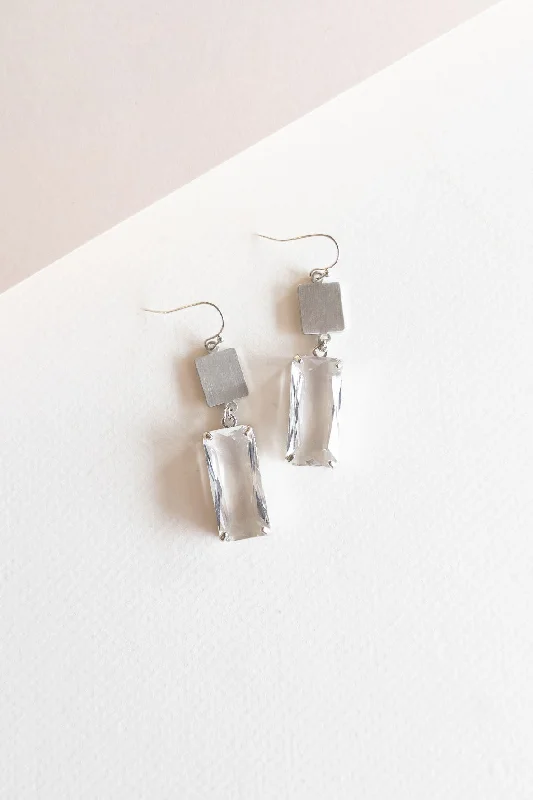 Polished silver earrings-Linen cord earrings-Amelia Gem Dangle | Elegant Metal Geometric Earring