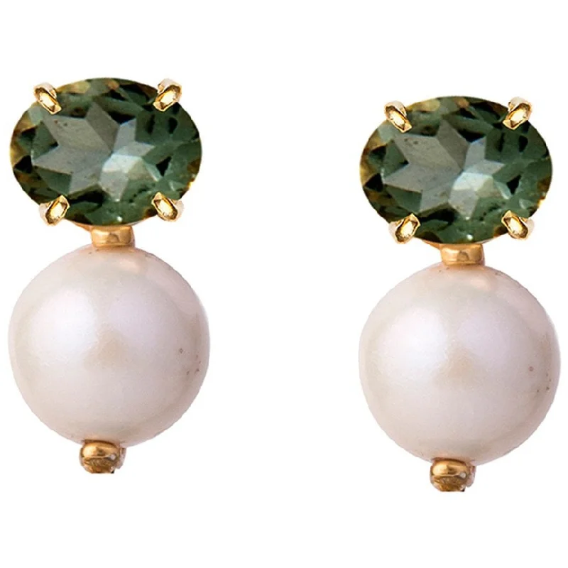 Dual alloy rings-Light wood earrings-Green onyx pearl