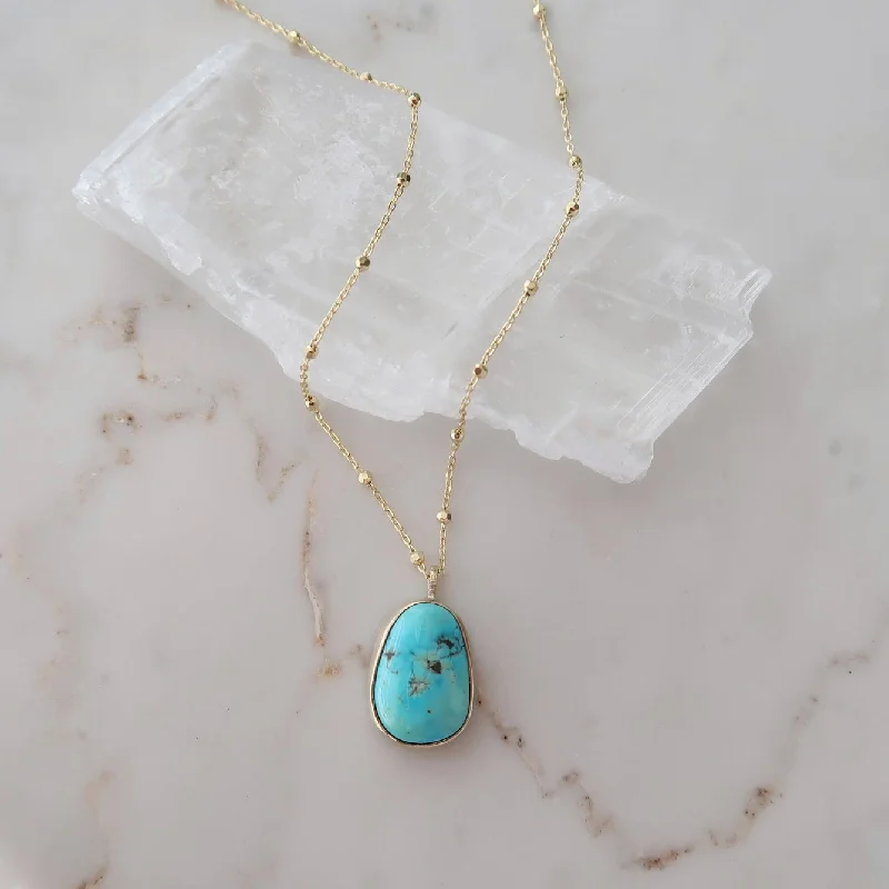 Patina bronze necklaces-Turquoise Necklace with Bead Chain