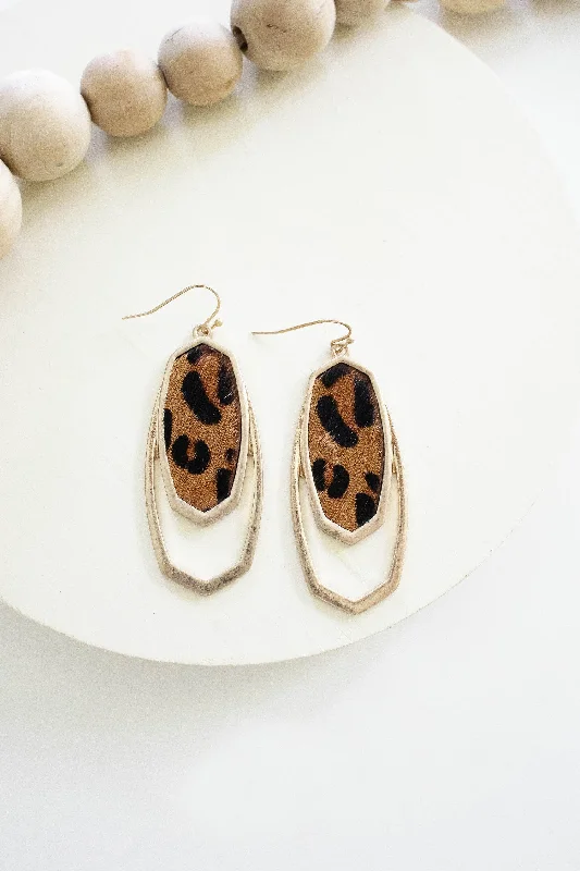 Hawk design rings-Soft clay earrings-Gina Leopard Art Deco Earrings | Animal Print Drop Earrings | Gold and Vegan Leather Leopard Print