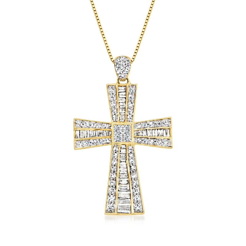 Cedar wood necklaces-Ross-Simons Diamond Cross Pendant Necklace in 14kt Yellow Gold