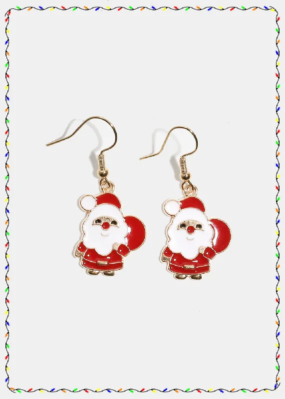 Classic flair rings-Glossy shine earrings-Miss A Christmas Earrings - Santa