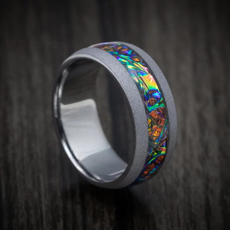 Tantalum and Dichrolam Inlay Men's Ring Custom Made Band