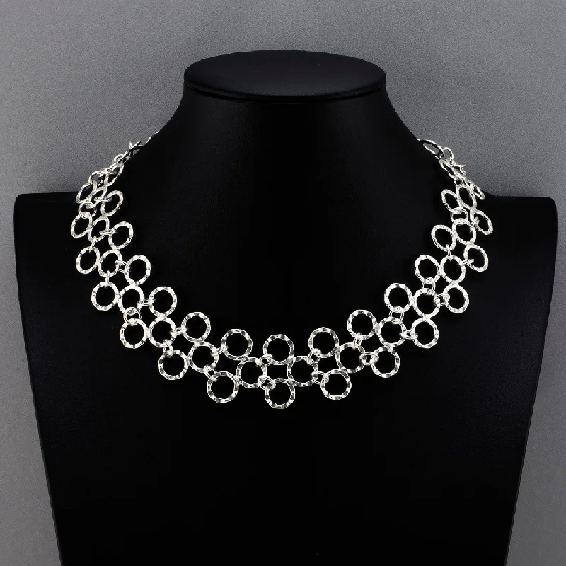 Round shape necklaces-Sterling Silver Textured Circles Statement Necklace