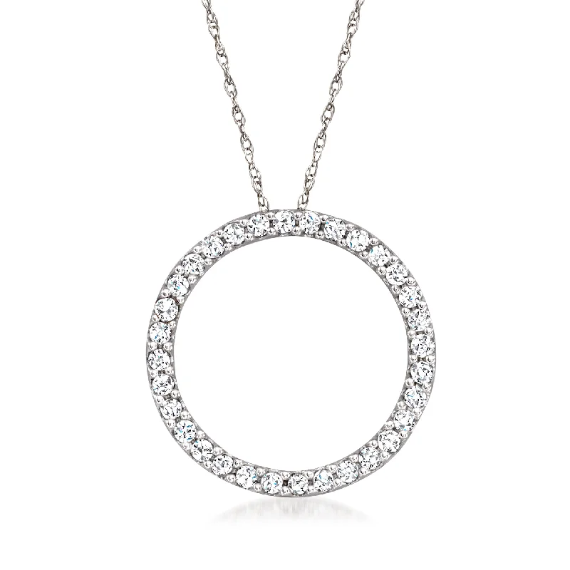 Bamboo weave necklaces-Ross-Simons Diamond Eternity Circle Pendant Necklace in 14kt White Gold