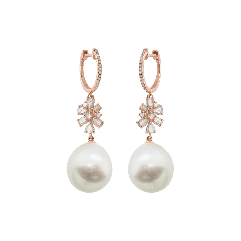 Snap band rings-Heavy ring earrings-14K GOLD DIAMOND AND PEARL ELIANA EARRINGS