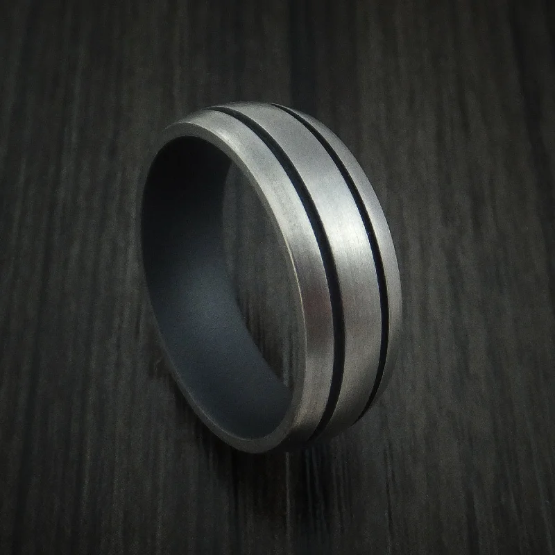 Inconel Men's Ring with Dark Grey Cerakote Grooves and Sleeve Custom Made Band