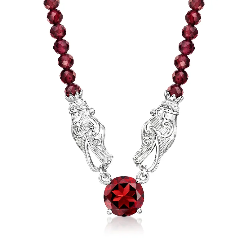 Polished bead necklaces-Ross-Simons Garnet and Garnet Bead Necklace in Sterling Silver