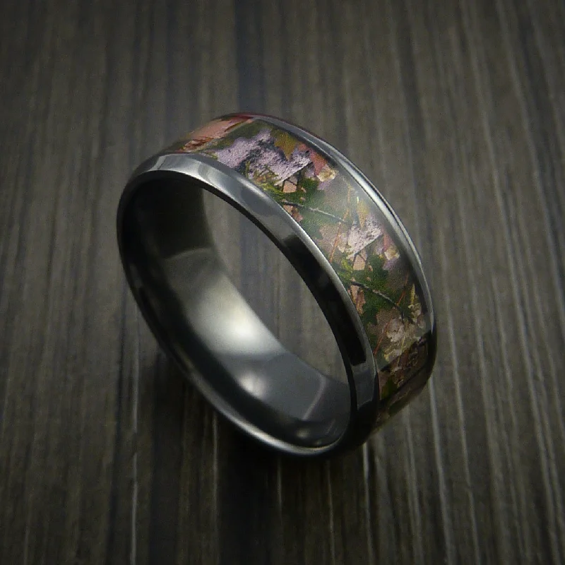 Black Zirconium Men's Ring with Camo Inlay Custom Made Wedding Band