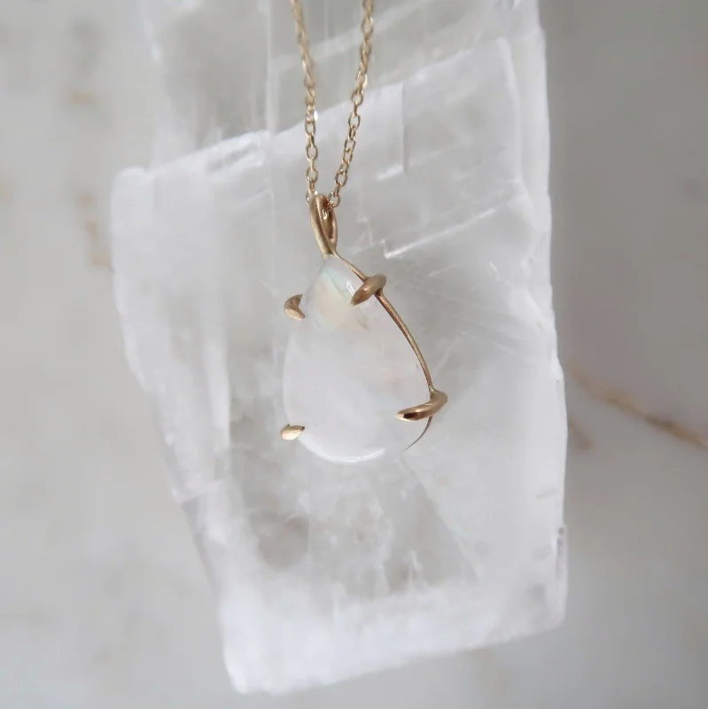 Fairy wing necklaces-Pear Shape Moonstone Necklace 14K Yellow Gold