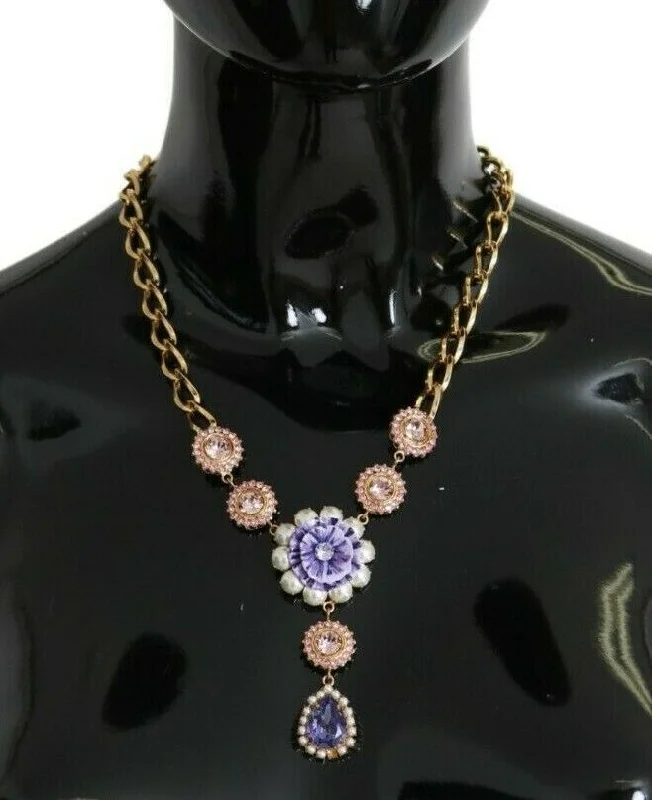 Glossy enamel necklaces-Dolce & Gabbana Elegant  Crystal Floral Charm Women's Necklace