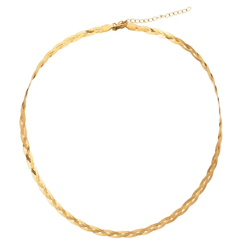 Ruby drop necklaces-Vesna Braided Herringbone Chain Necklace In Gold