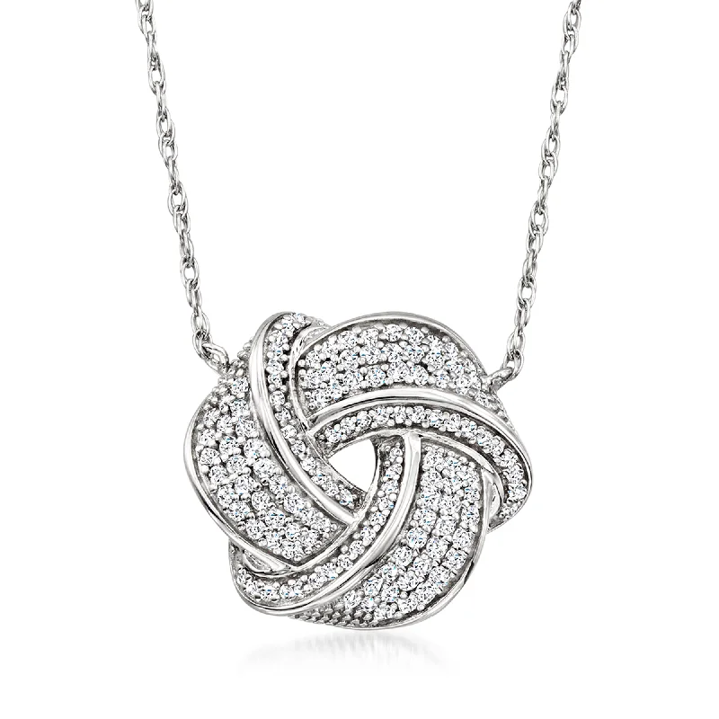 Layered strand necklaces-Ross-Simons Diamond Love Knot Necklace in Sterling Silver