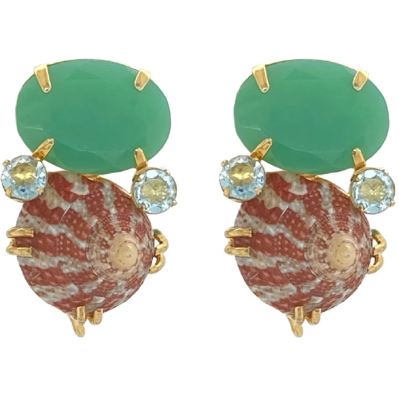 Soft cord rings-Ruby earrings-Chrysoprase Shell