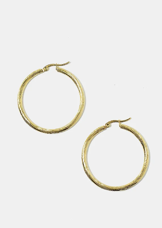 Loop knot rings-Zodiac themed earrings-Medium Size Textured Hoop Earrings