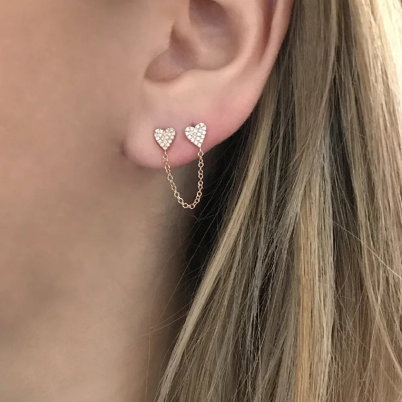 Solid hoop earrings-Loop knot earrings-14K GOLD DIAMOND DOUBLE HEART EARRING