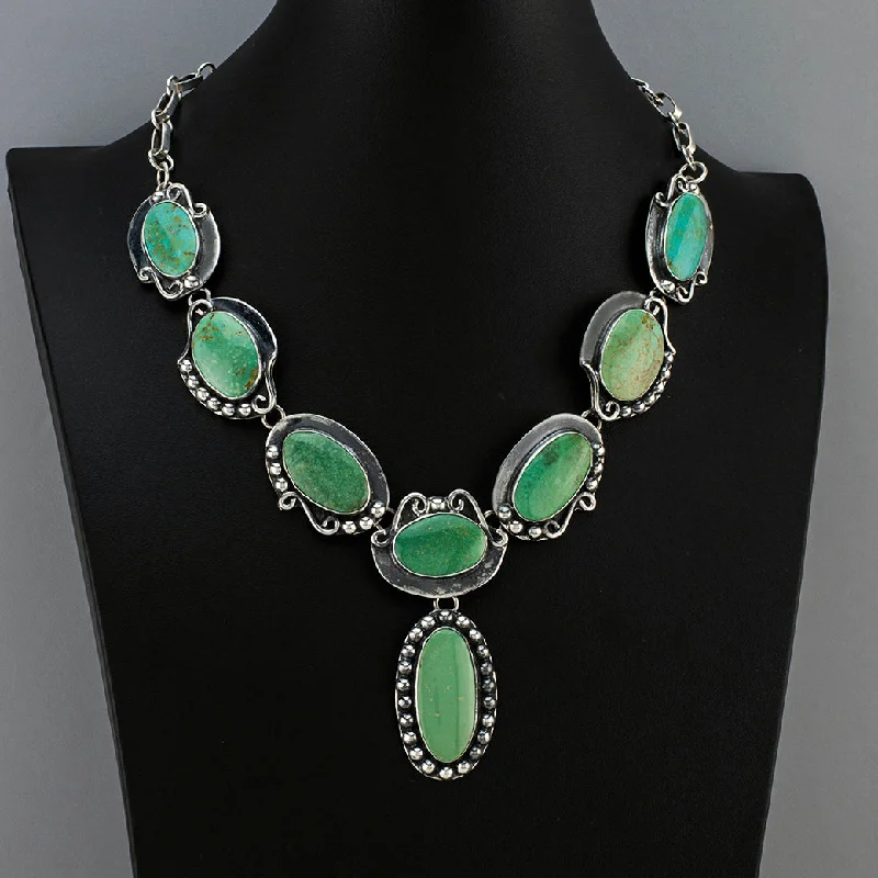 Tide shape necklaces-Large Green Turquoise Drop Necklace