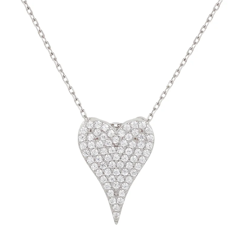 Slim choker necklaces-Suzy Levian Sterling Silver Pave Cubic Zirconia Elongated Heart Pendant