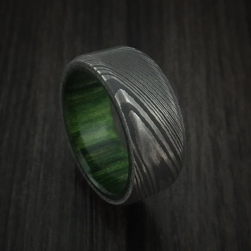 Damascus Steel Men's Ring with Hardwood Interior Sleeve Custom Made