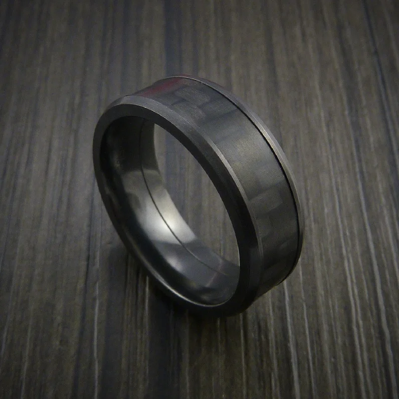 Black Zirconium Men's Ring with Carbon Fiber Inlay Custom Made Wedding Band