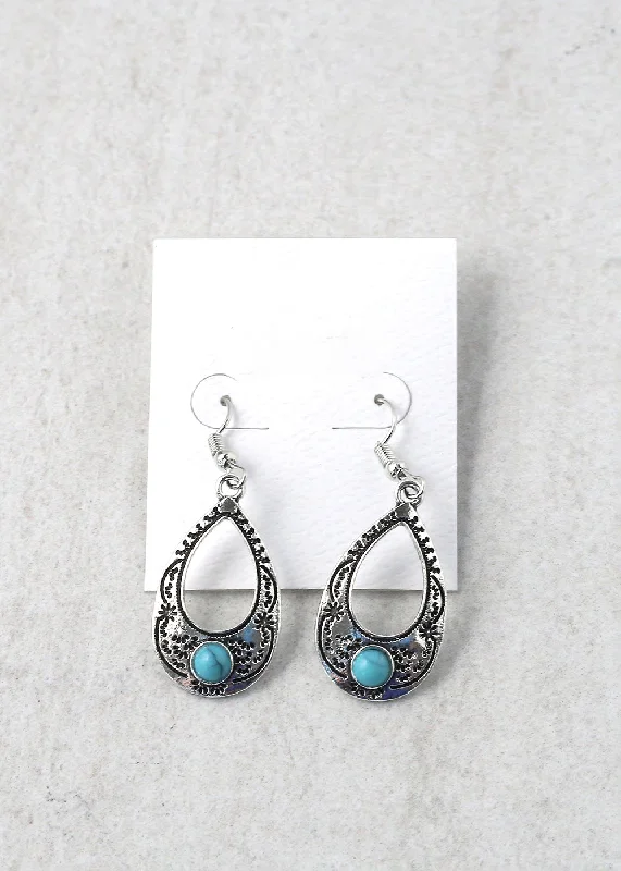 Leaf pattern earrings-Half moon earrings-Open Oval Gemstone Drop Earring