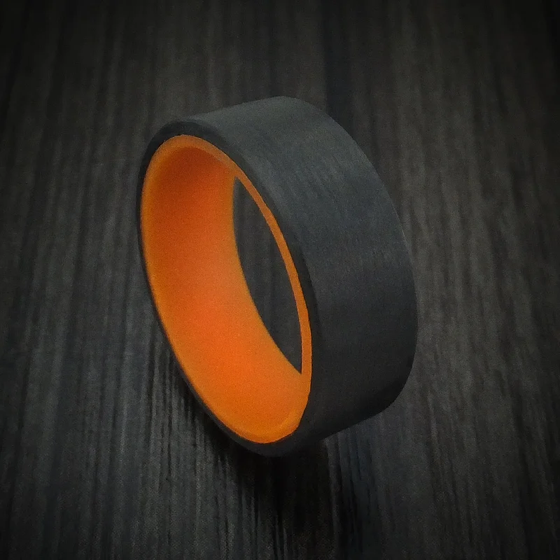 Carbon Fiber and Orange Glow Sleeve Men's Ring Custom Made