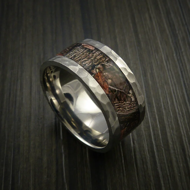 Hammered Titanium Men's Ring with Camo Inlay Custom Made Wedding Band